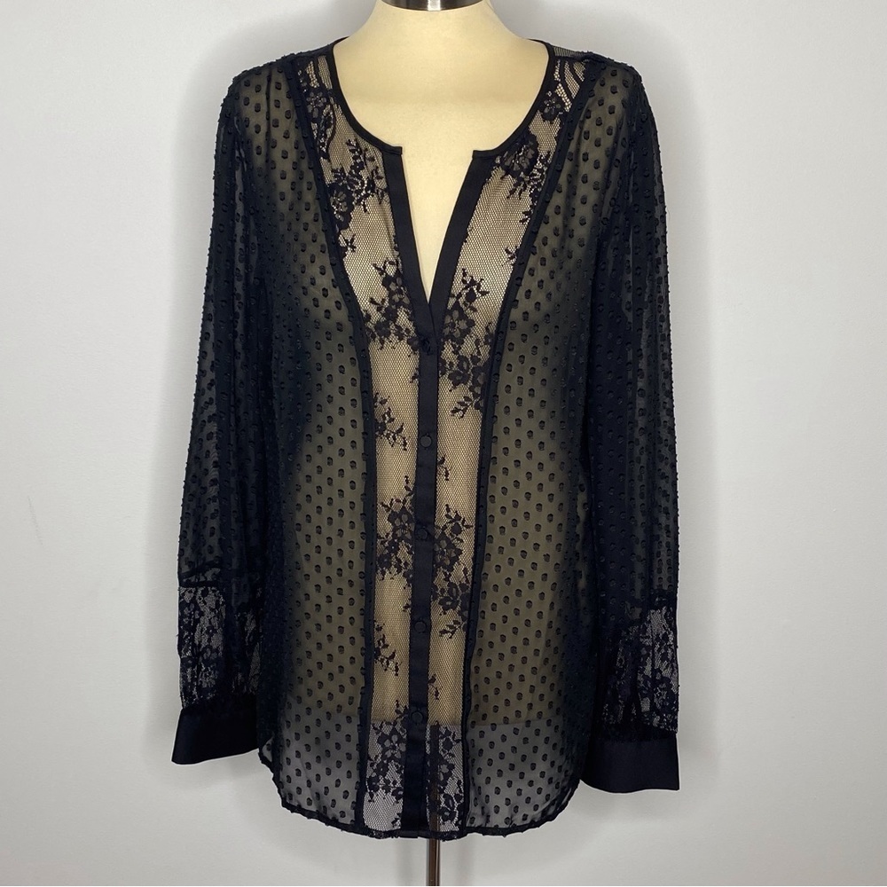 Ann Taylor Black Lace Swiss Dot Blouse